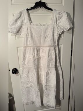 NWT Barbour 100% Cotton Joanne Eyelet Midi Dress, White, Size 8 (12 UK)